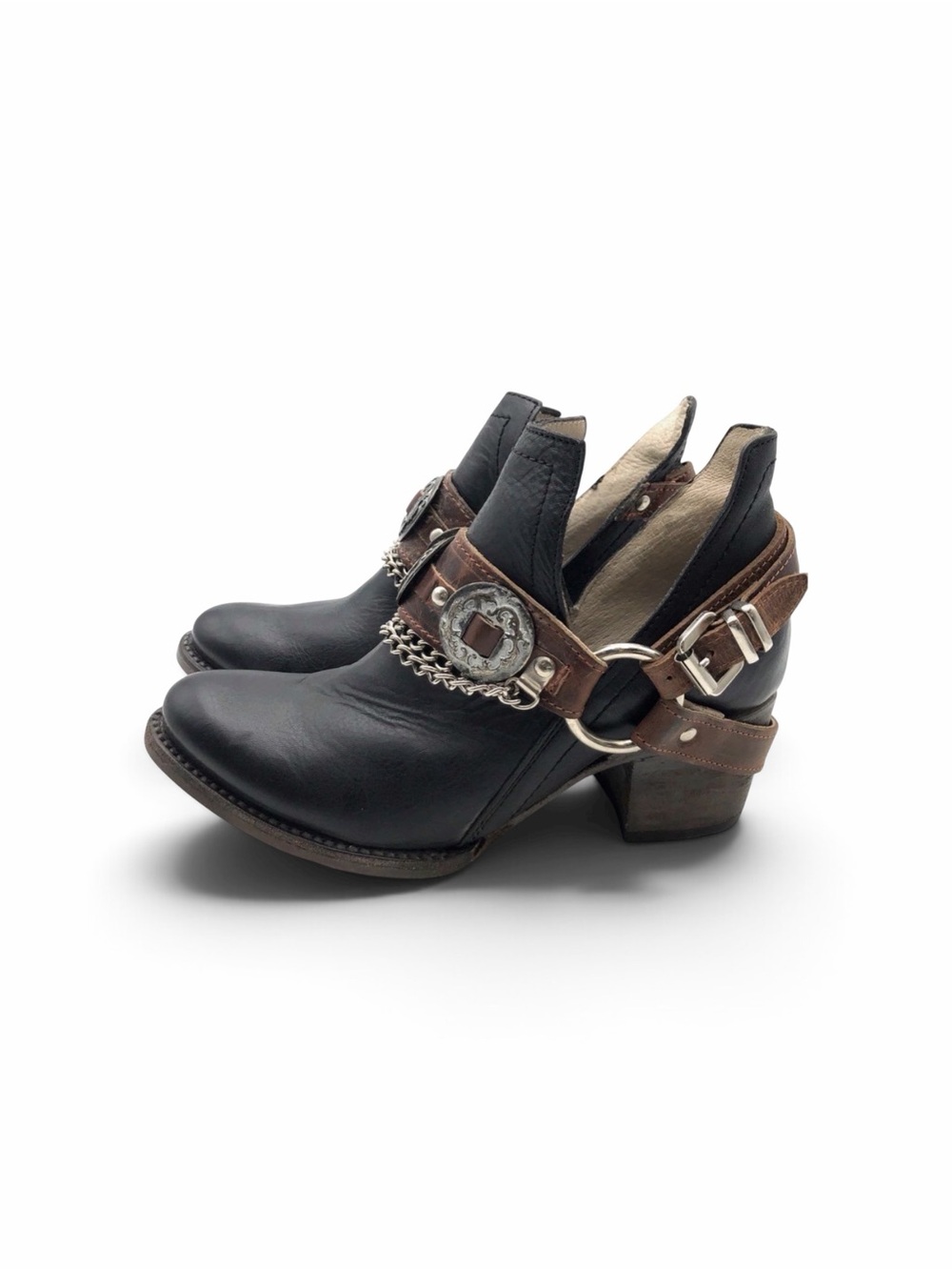 Freebird by Steven Mystic Black Brown Leather Harness Ankle Boots Women’s Size 6 - Picture 2 of 7